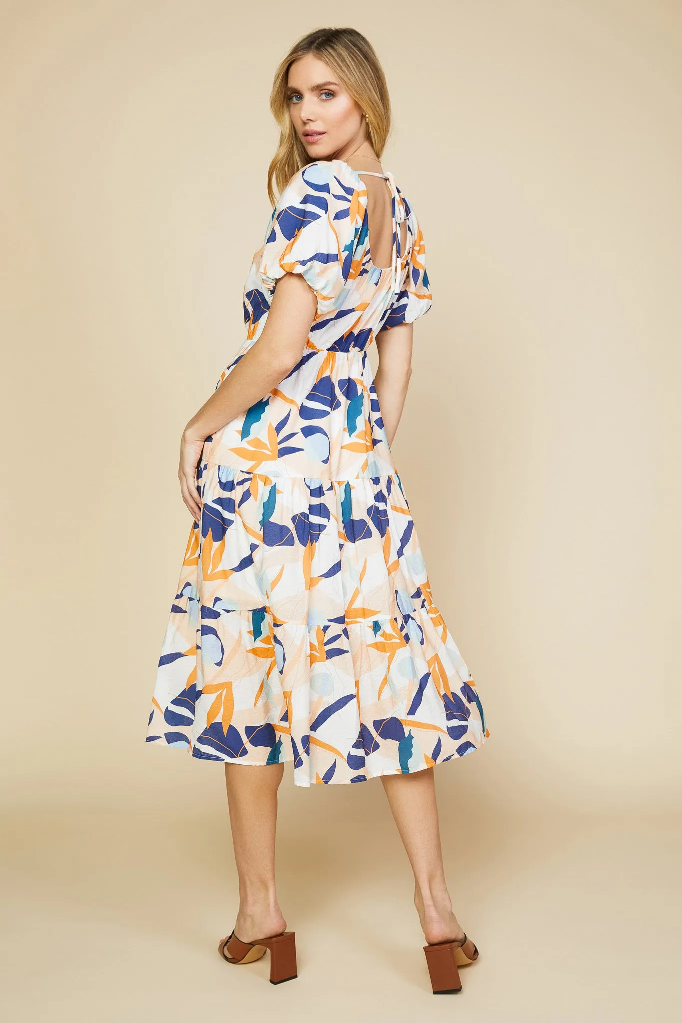 Abstract Botanical Midi Dress