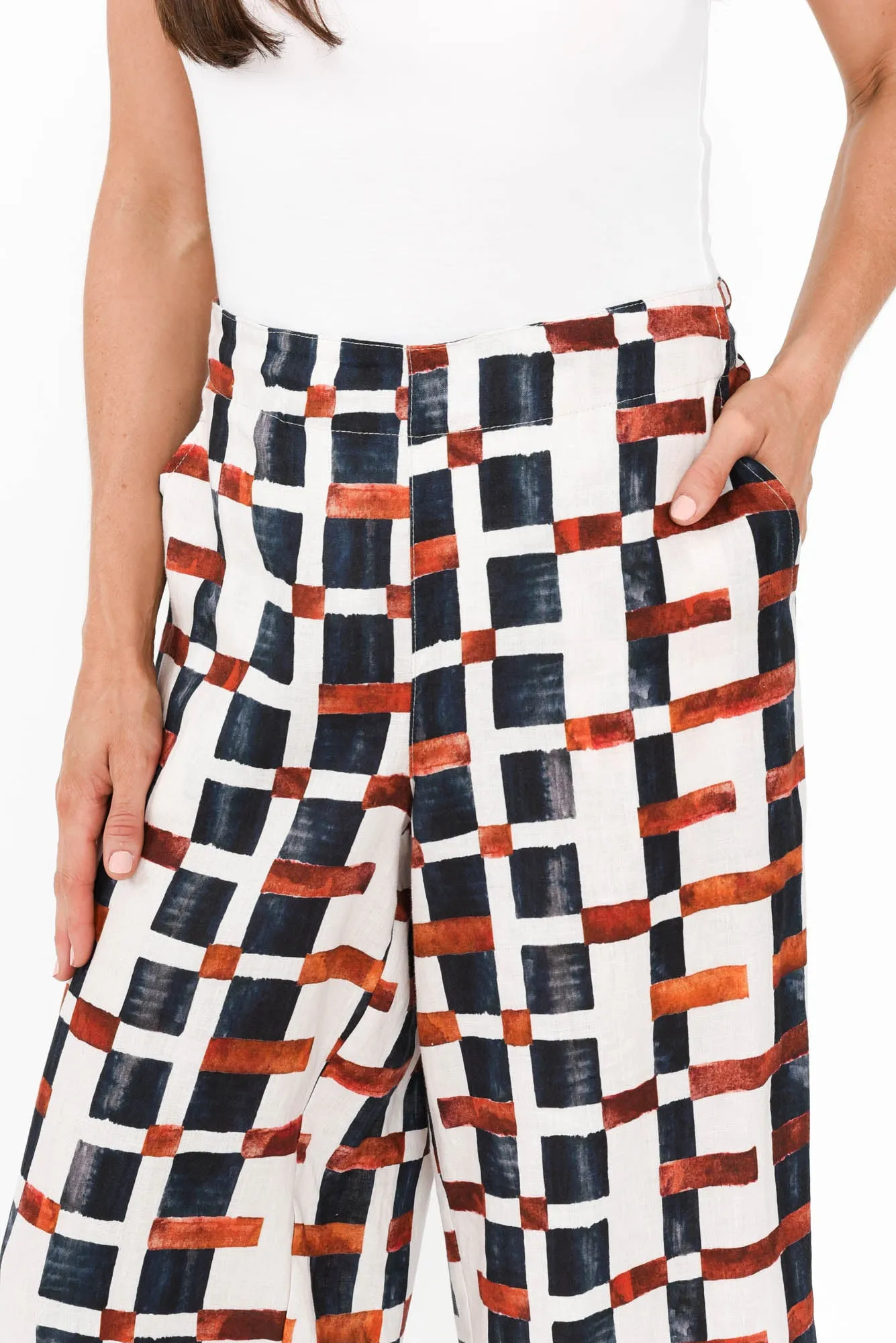 Adina Brown Geo Linen Pants