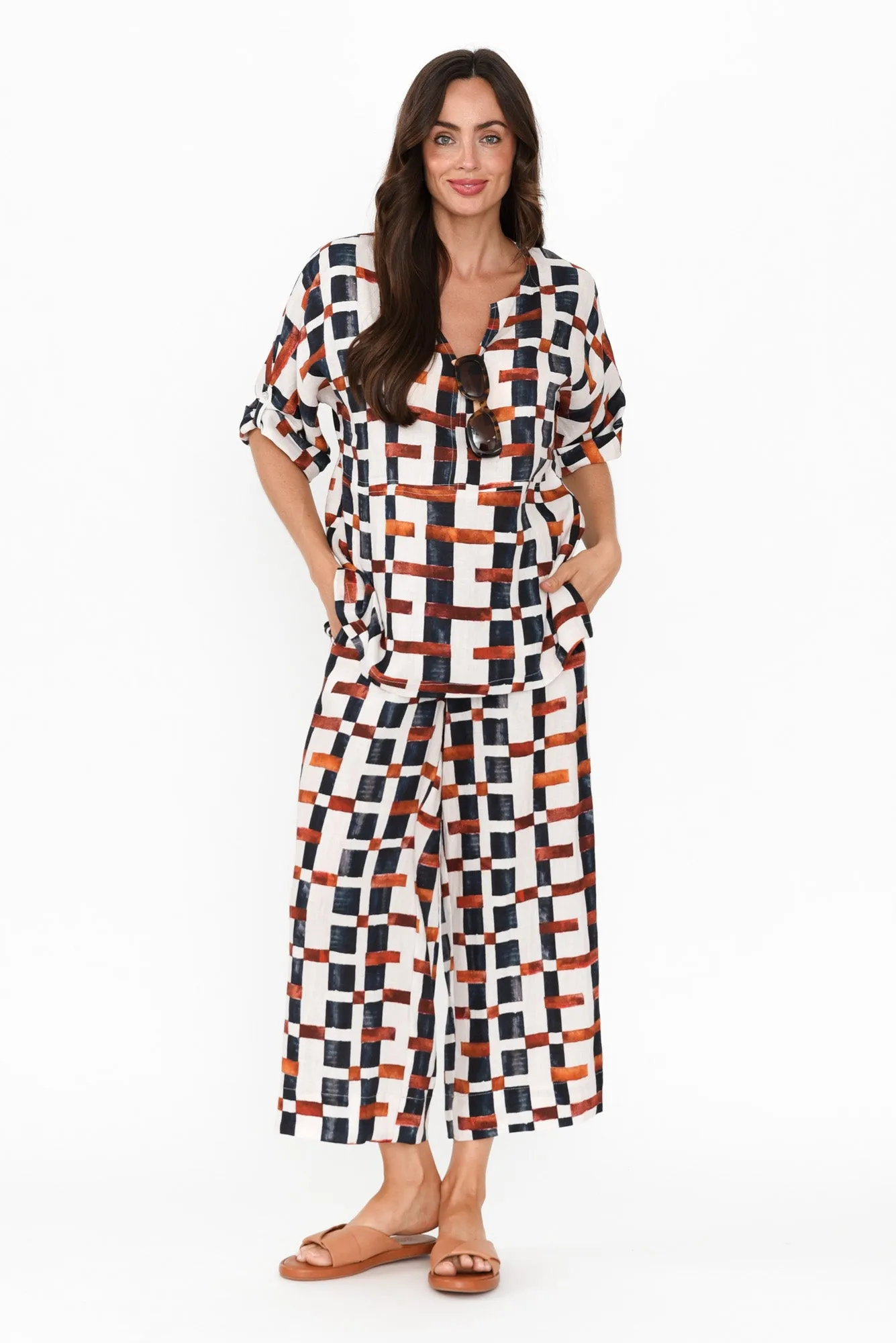 Adina Brown Geo Linen Pants