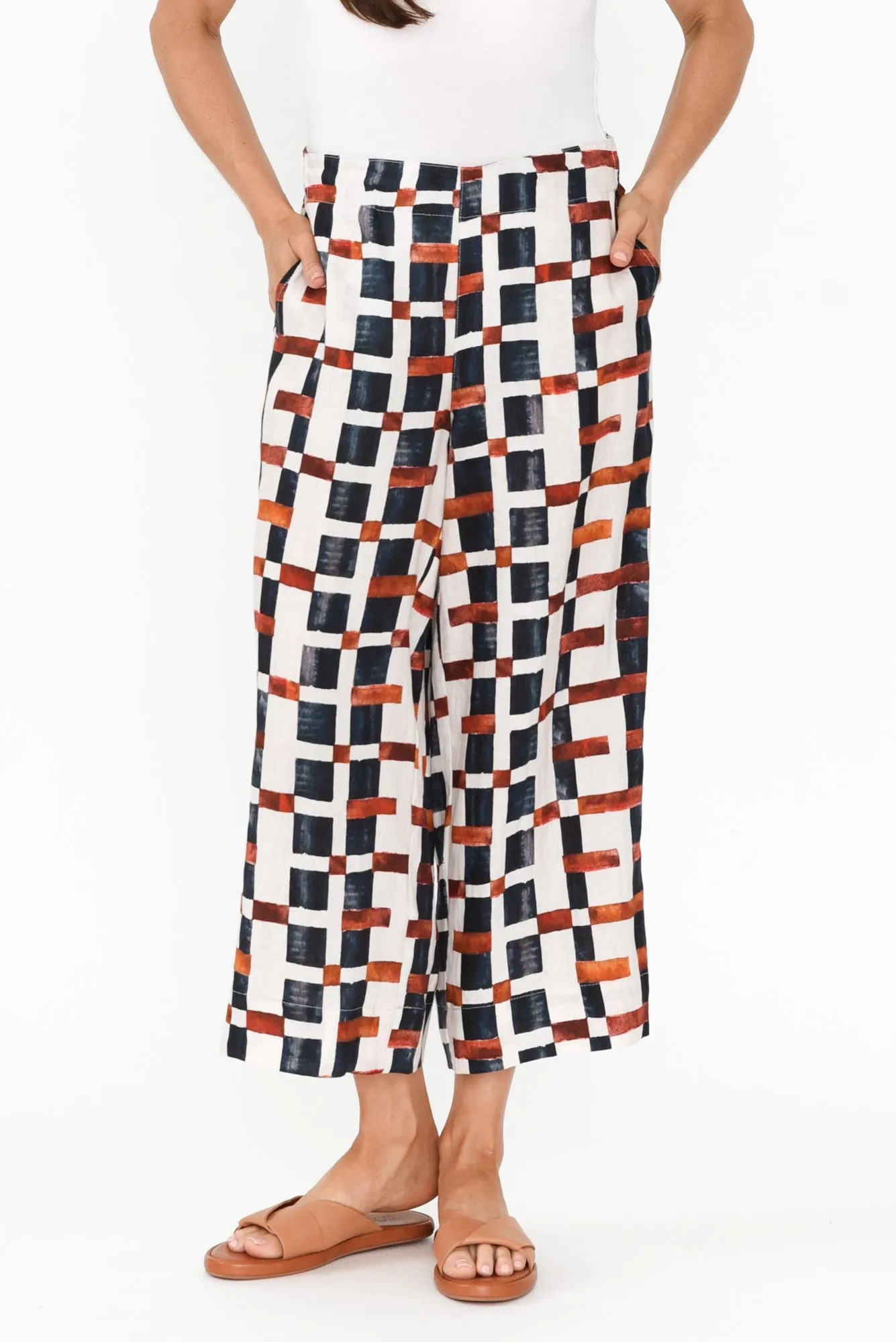 Adina Brown Geo Linen Pants