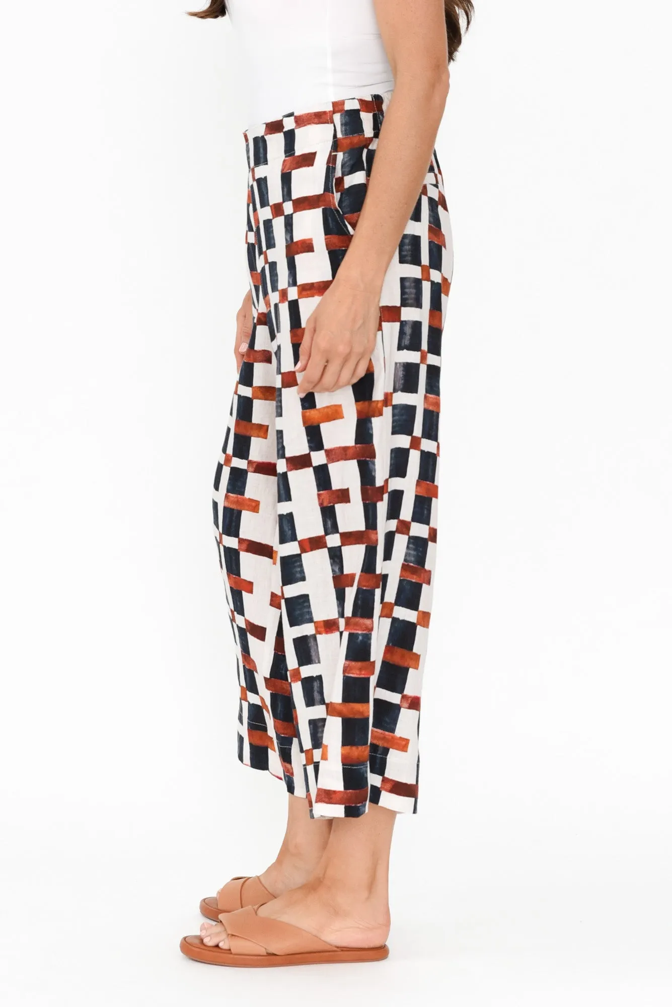 Adina Brown Geo Linen Pants