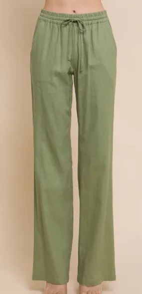 Beach Bound Linen Pants (Light Olive)