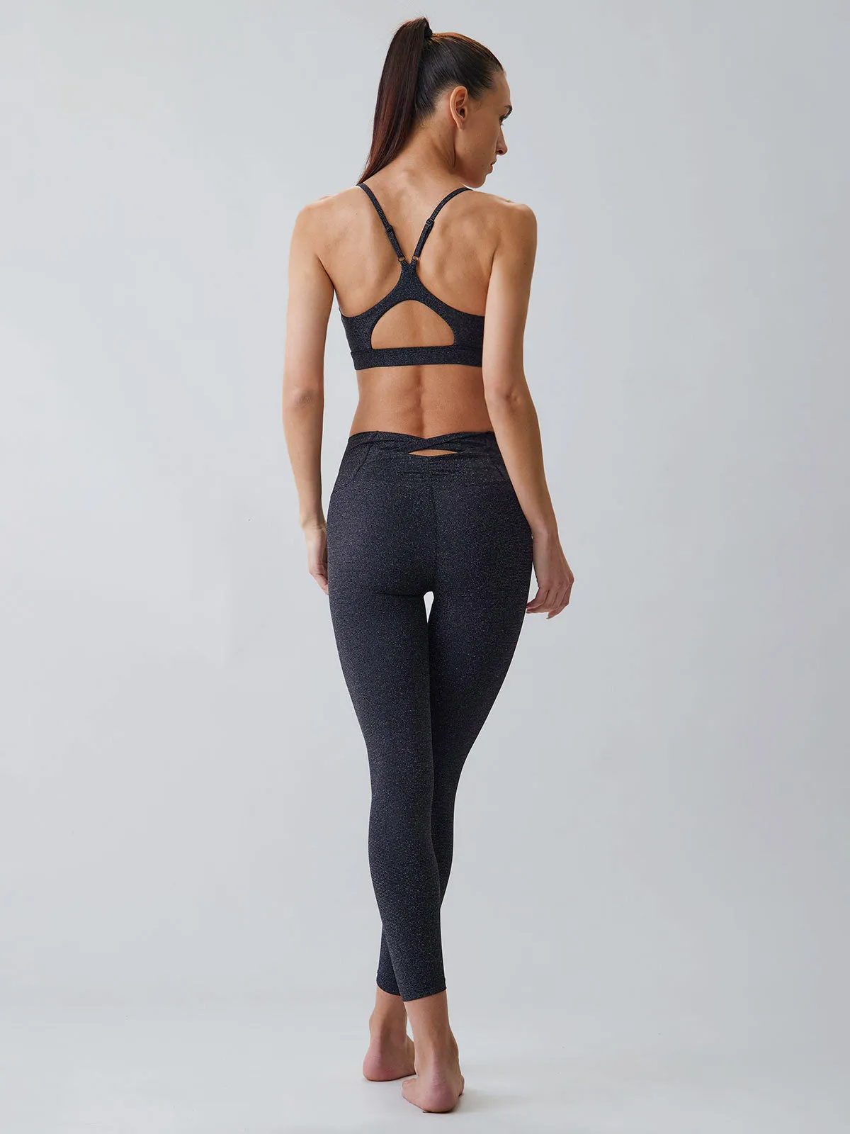 Black Glitter Cut Out Leggings 23”