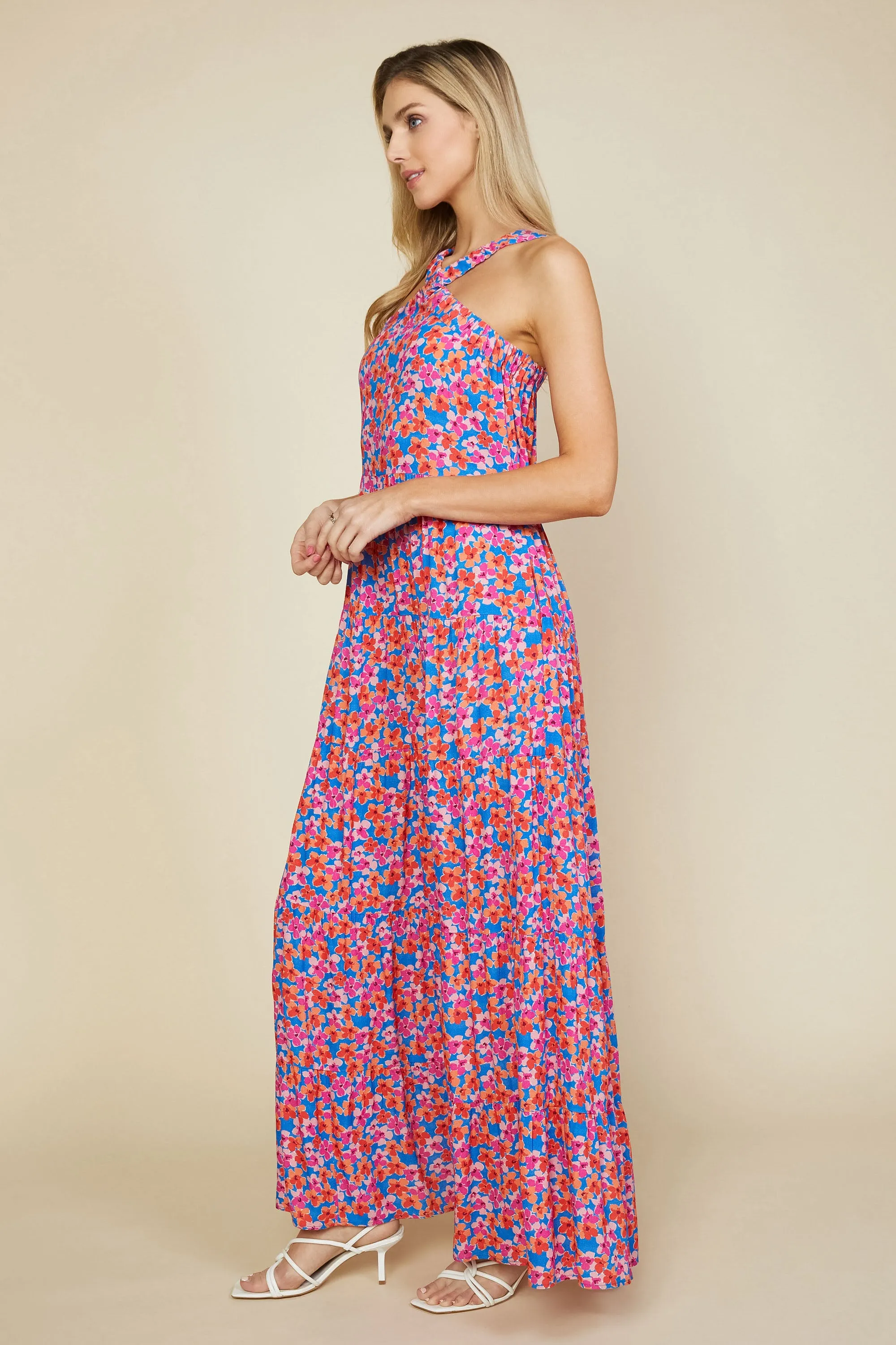Bohemian Floral Crossed Neck Maxi Dress