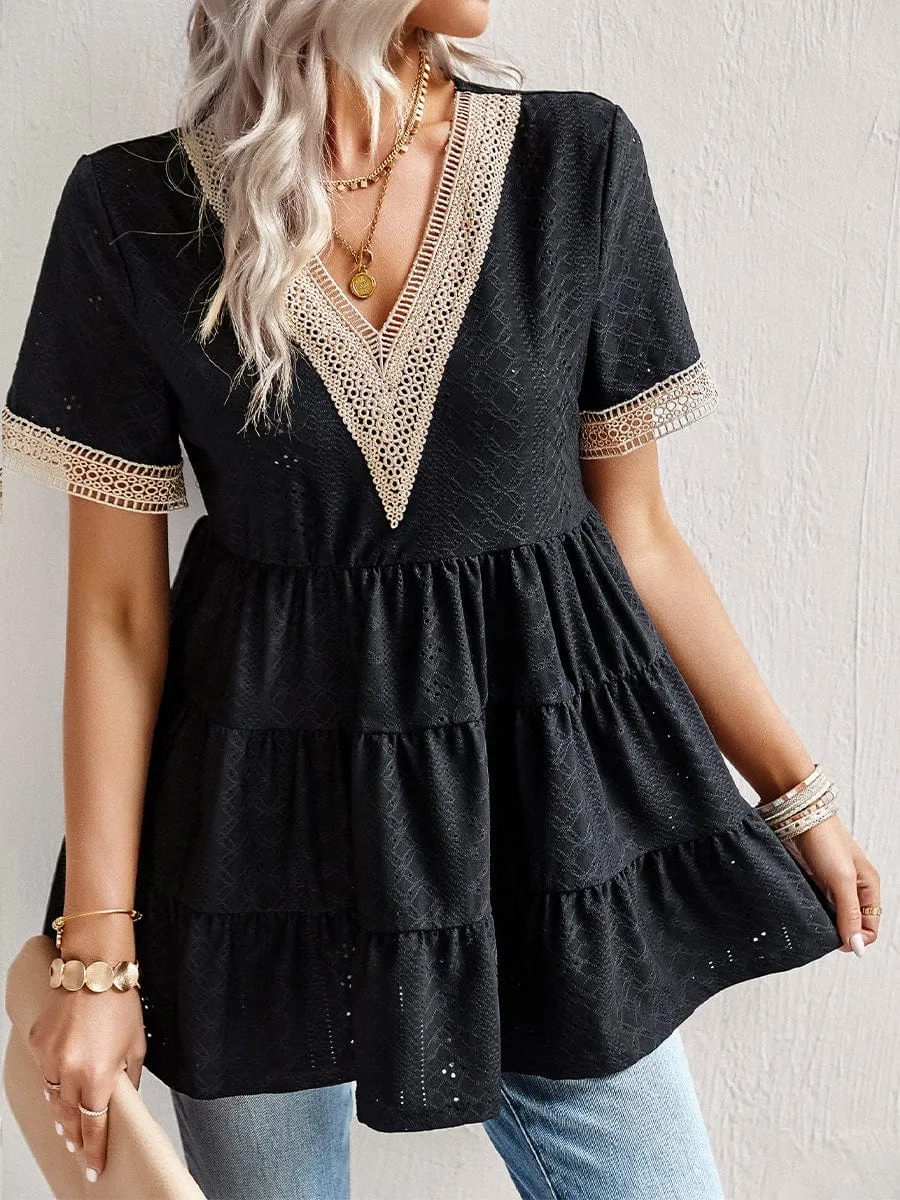 Bohemian Summer Mini Dress with Lace Detail