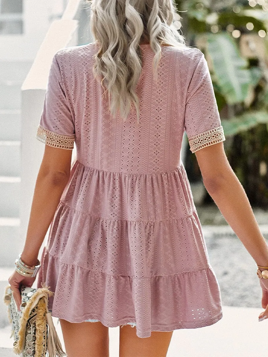 Bohemian Summer Mini Dress with Lace Detail