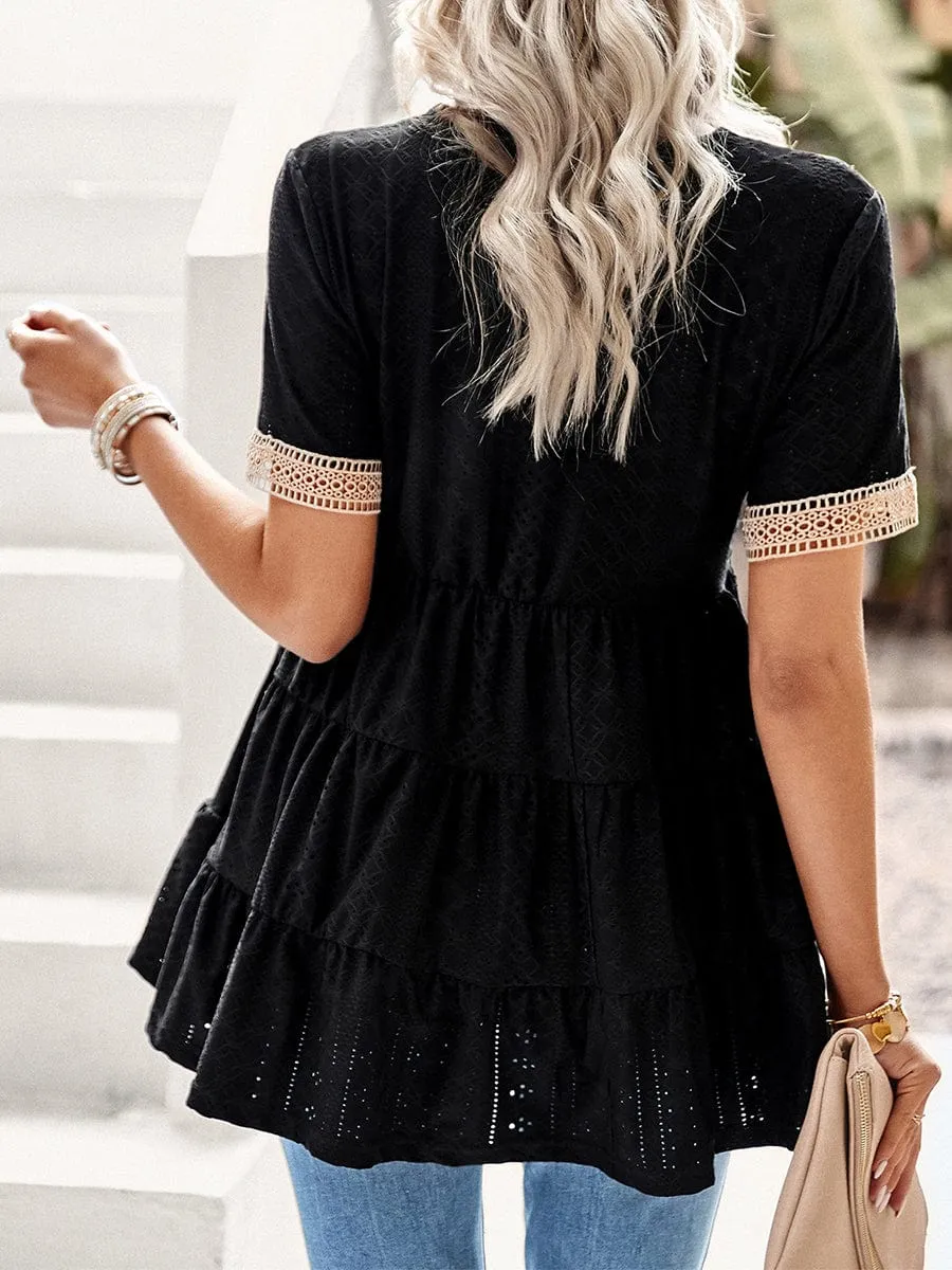 Bohemian Summer Mini Dress with Lace Detail