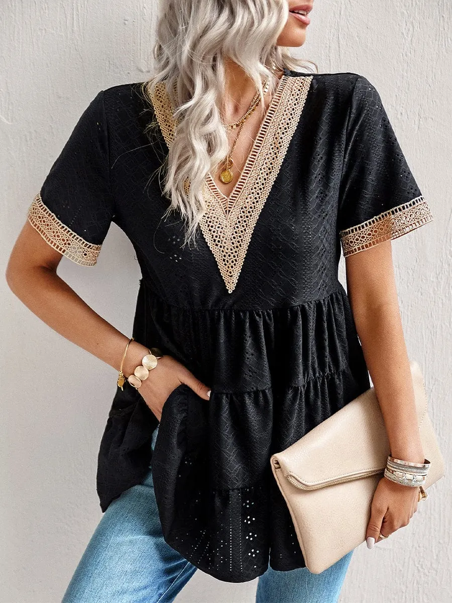 Bohemian Summer Mini Dress with Lace Detail