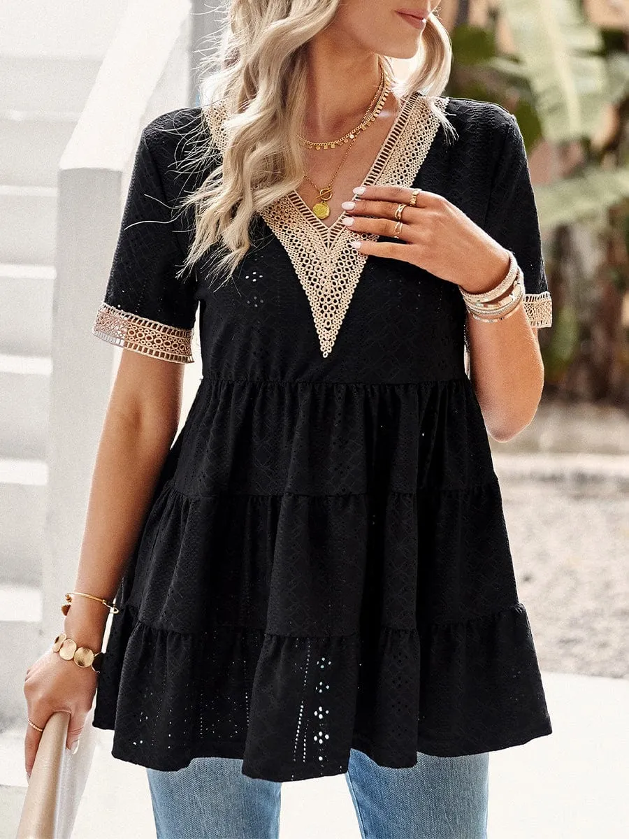 Bohemian Summer Mini Dress with Lace Detail