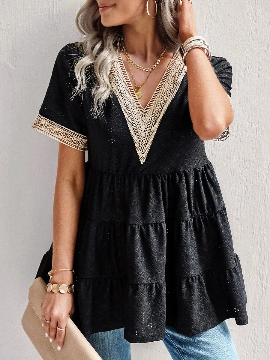 Bohemian Summer Mini Dress with Lace Detail