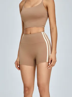 Brown Contrast Line Sports Shorts