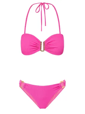 Cindy Top   Ring Trim Bottom in Shocking Pink Texture