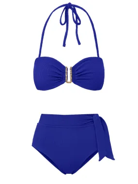 Cindy Top   Side Tie High Waist Bottom in Iris