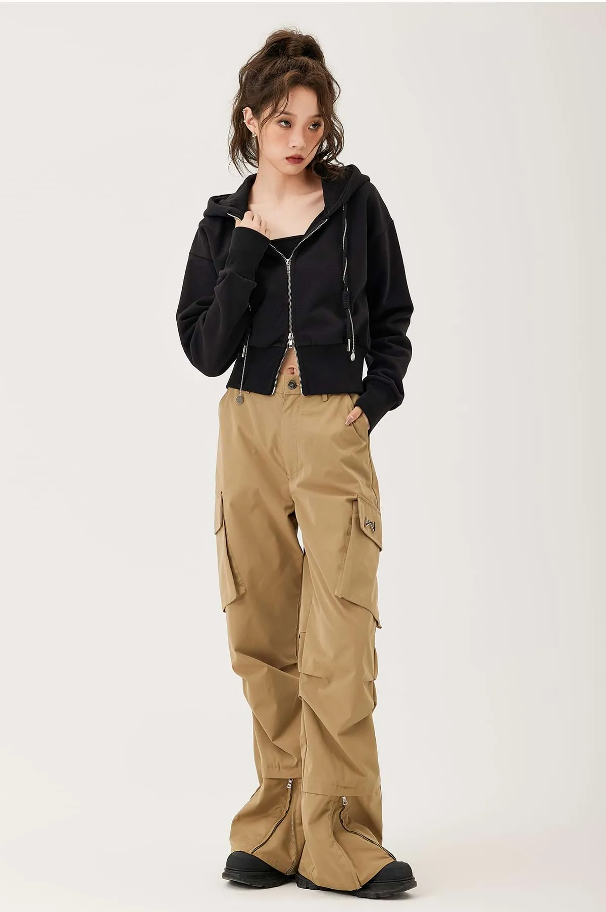 Double Zip Cropped Hoodie