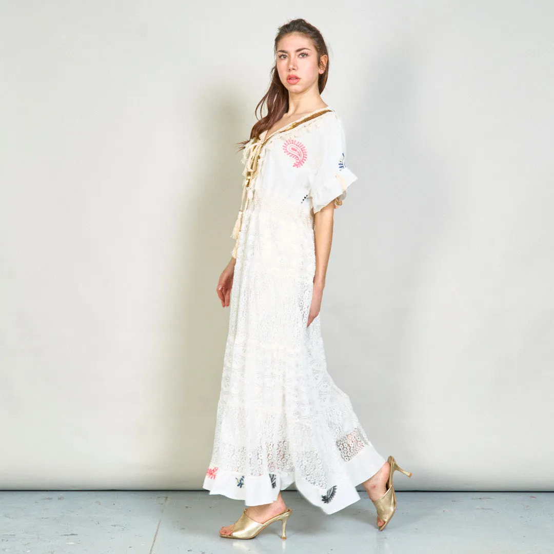 Embroidered boho lace maxi dress with tassels wholesale