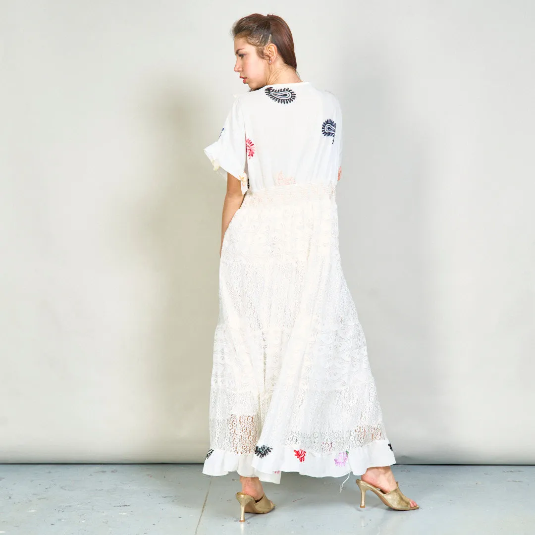 Embroidered boho lace maxi dress with tassels wholesale