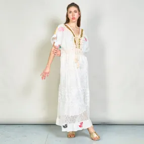 Embroidered boho lace maxi dress with tassels wholesale
