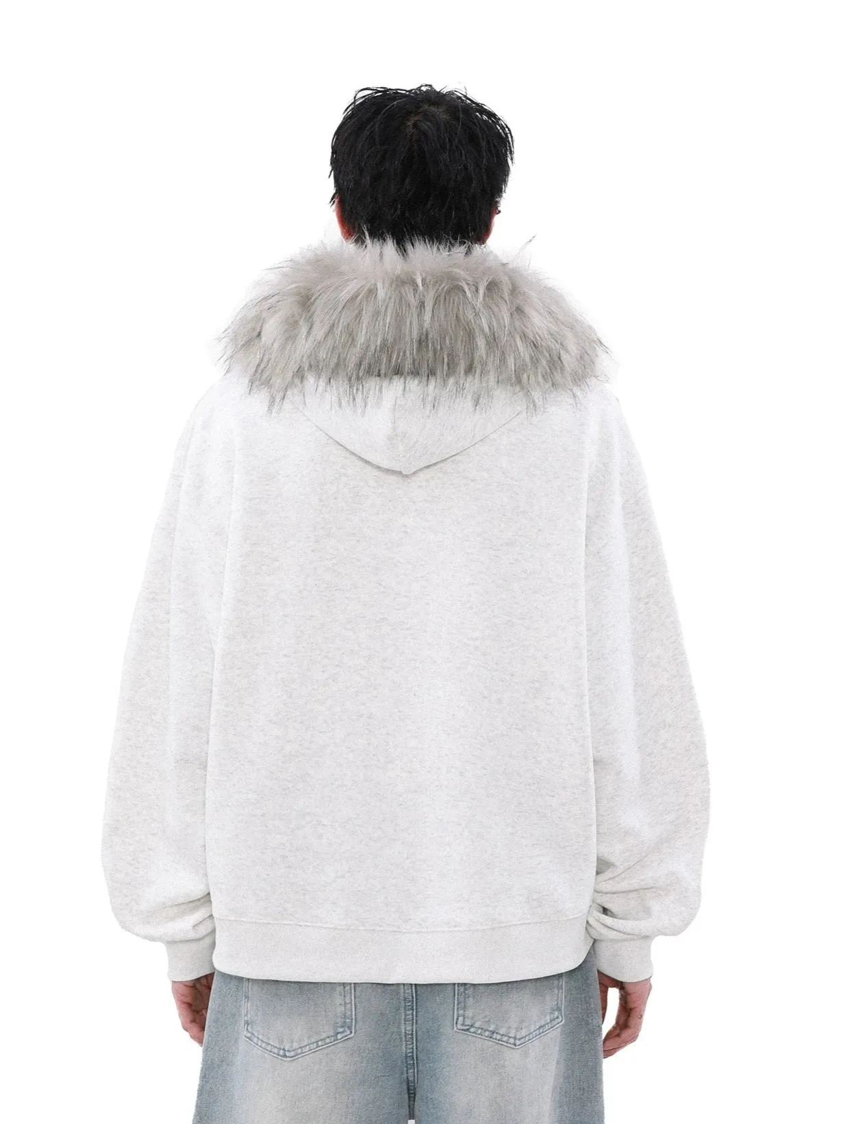 Faux Fur Lined Zip-Up Hoodie with Bow Detail