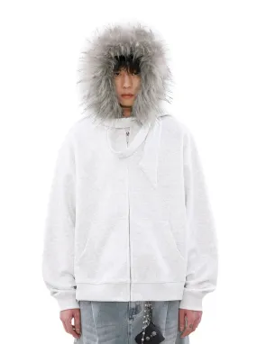 Faux Fur Lined Zip-Up Hoodie with Bow Detail