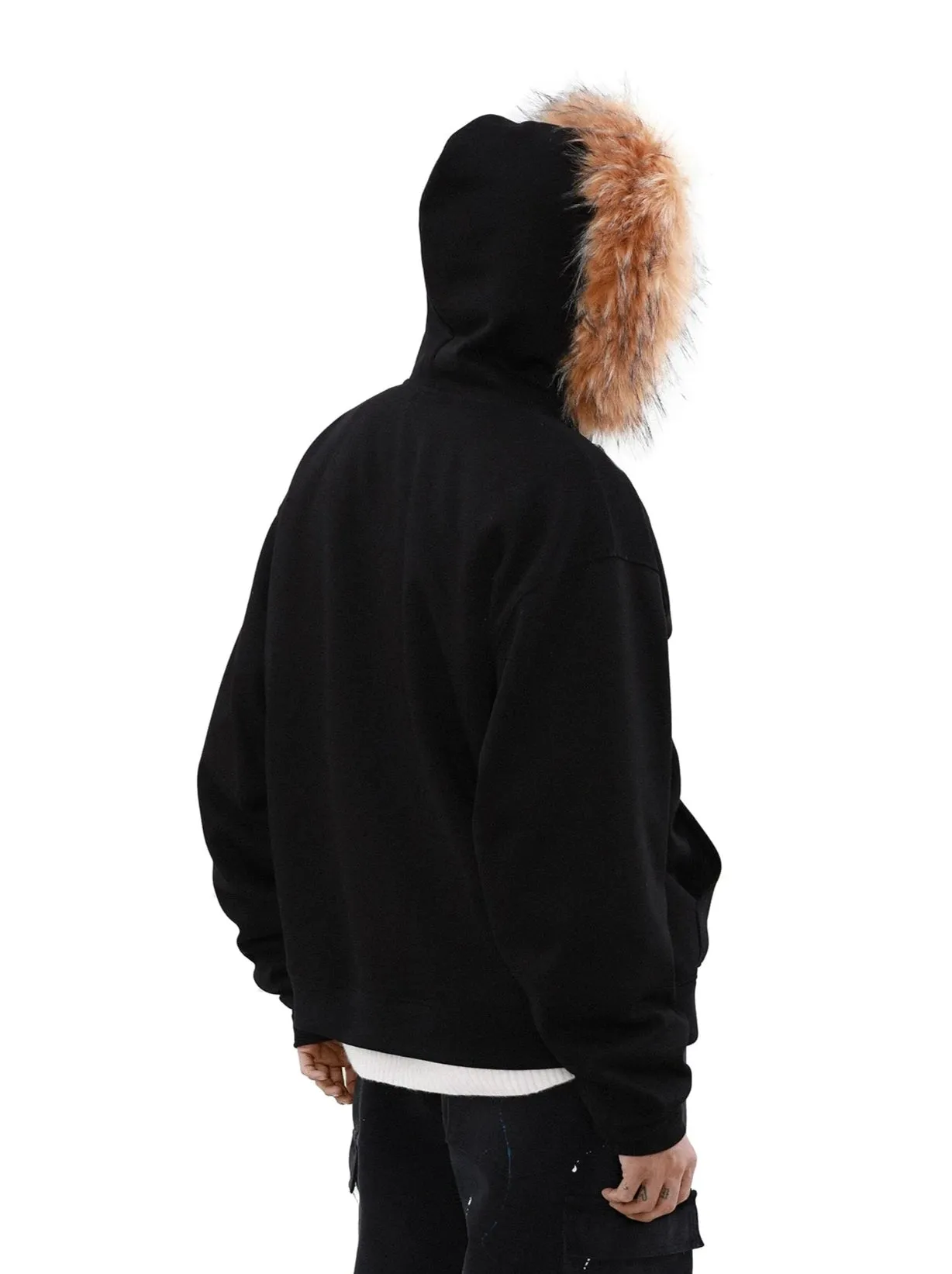 Faux Fur Lined Zip-Up Hoodie with Bow Detail