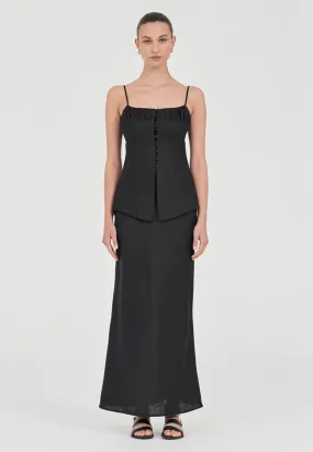 Friend of Audrey Carlton Linen Bias Skirt Black