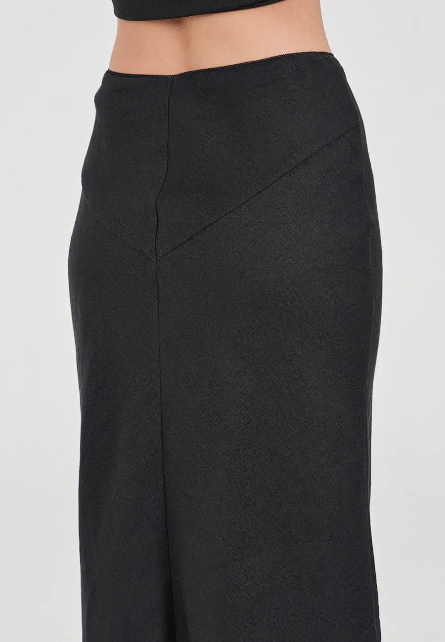 Friend of Audrey Carlton Linen Bias Skirt Black