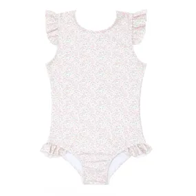 girls antique floral ruffle sleeve rashguard one piece