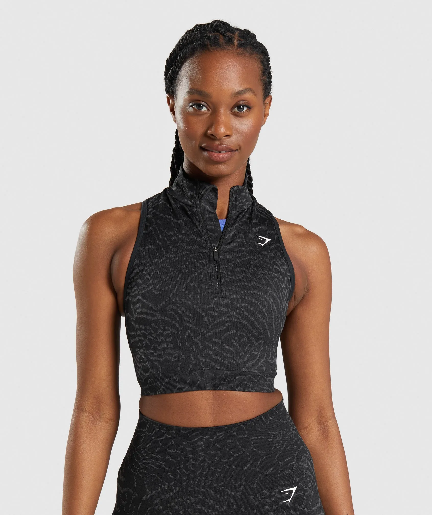 Gymshark Adapt Animal Seamless Crop 1/2 Zip - Hybrid | Black