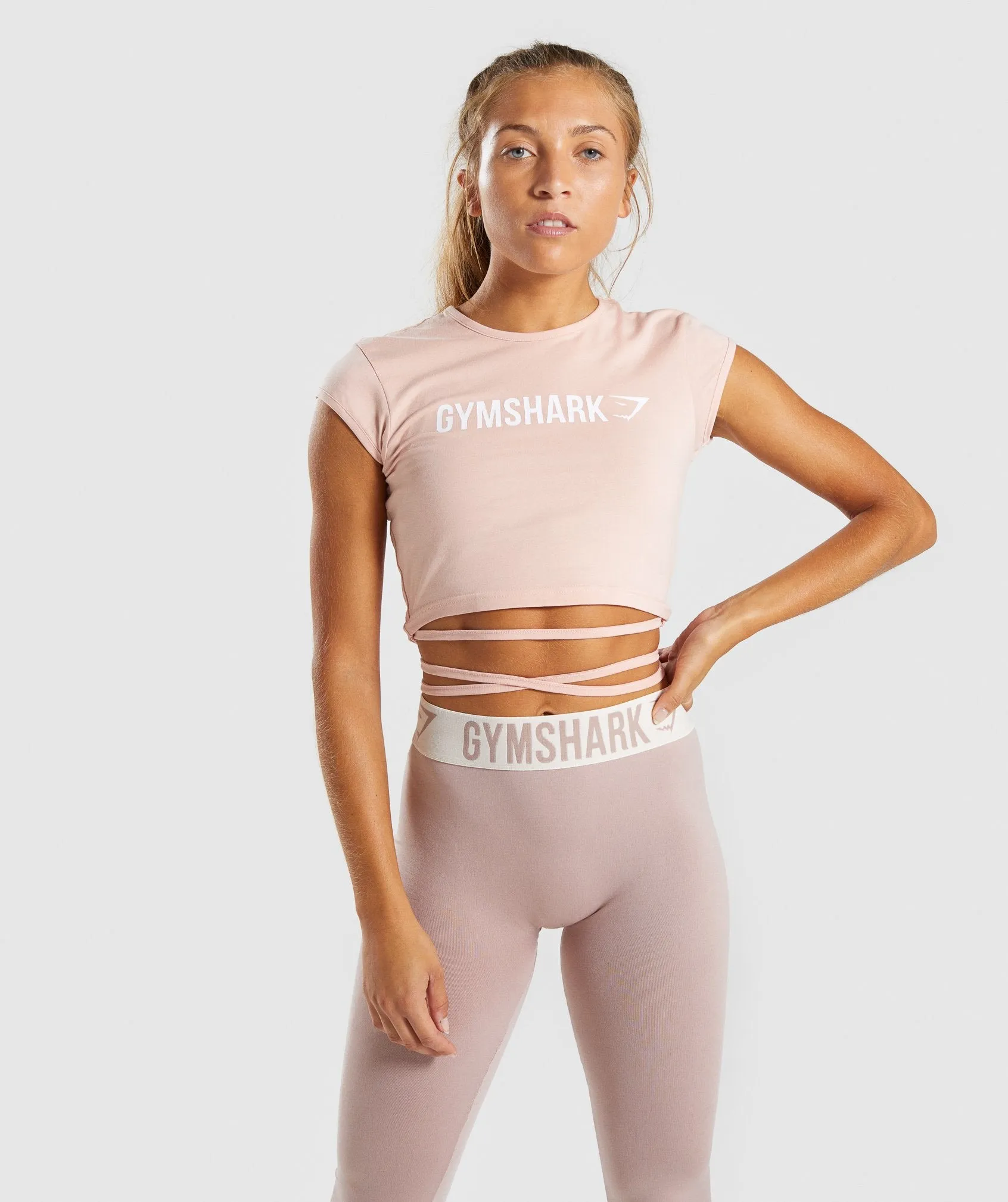Gymshark Ribbon Capped Sleeve Crop Top - Blush Nude