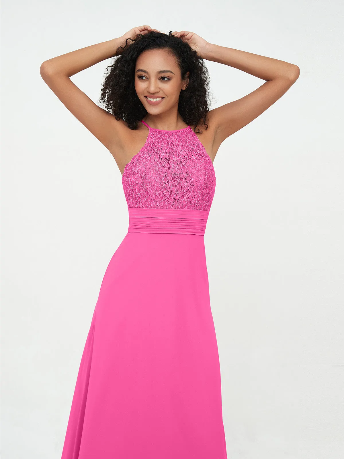 Halter Lace Top and Chiffon Open Back Dresses Azalea