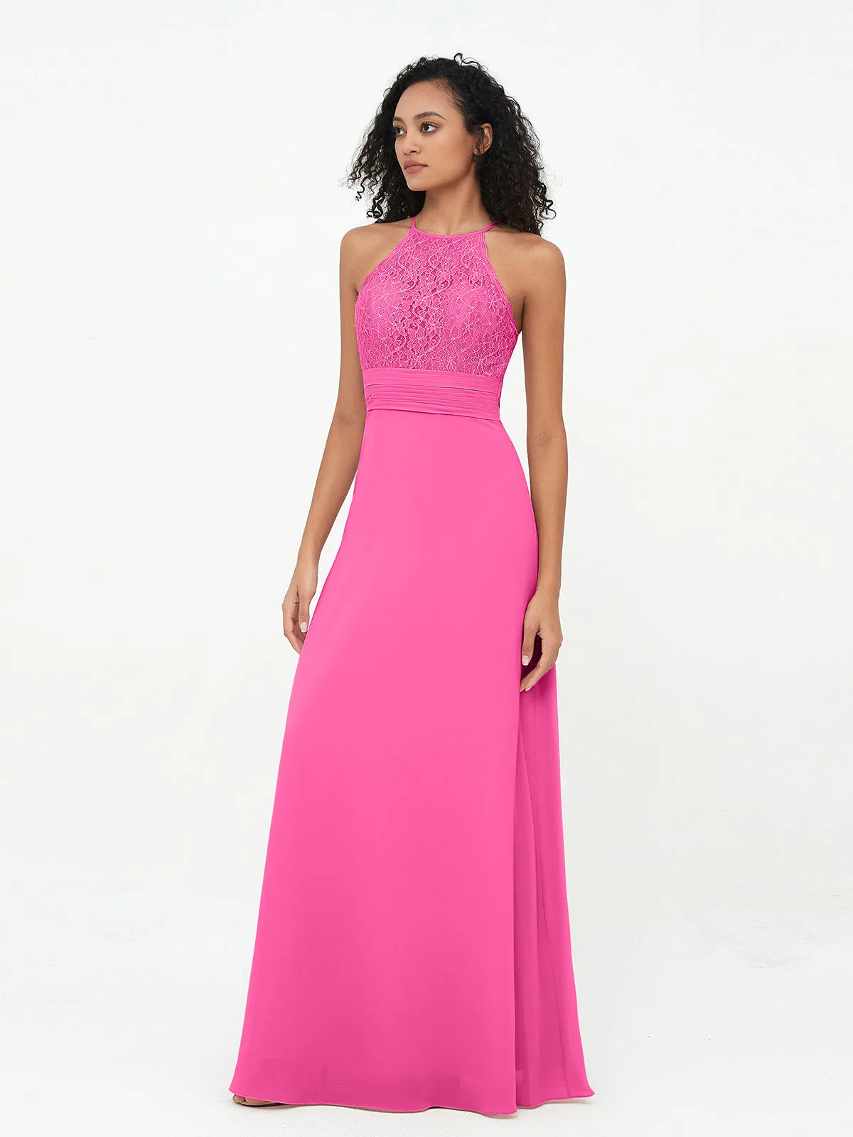 Halter Lace Top and Chiffon Open Back Dresses Azalea