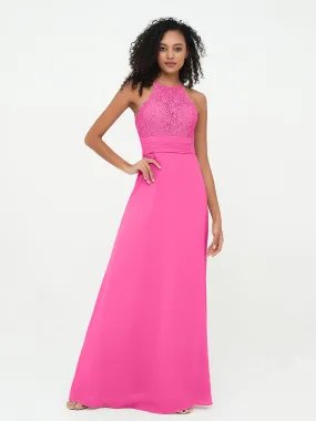 Halter Lace Top and Chiffon Open Back Dresses Azalea