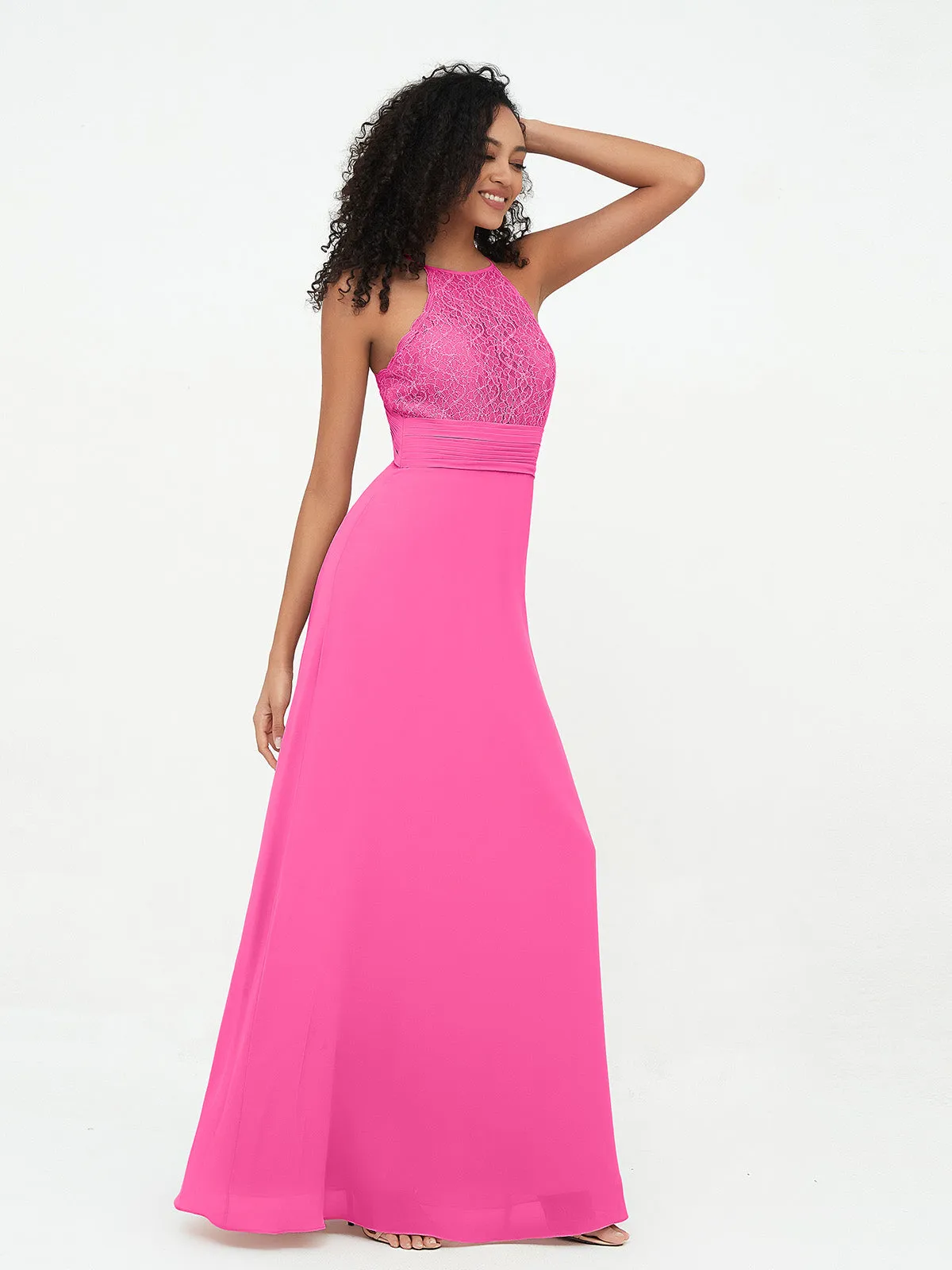 Halter Lace Top and Chiffon Open Back Dresses Azalea