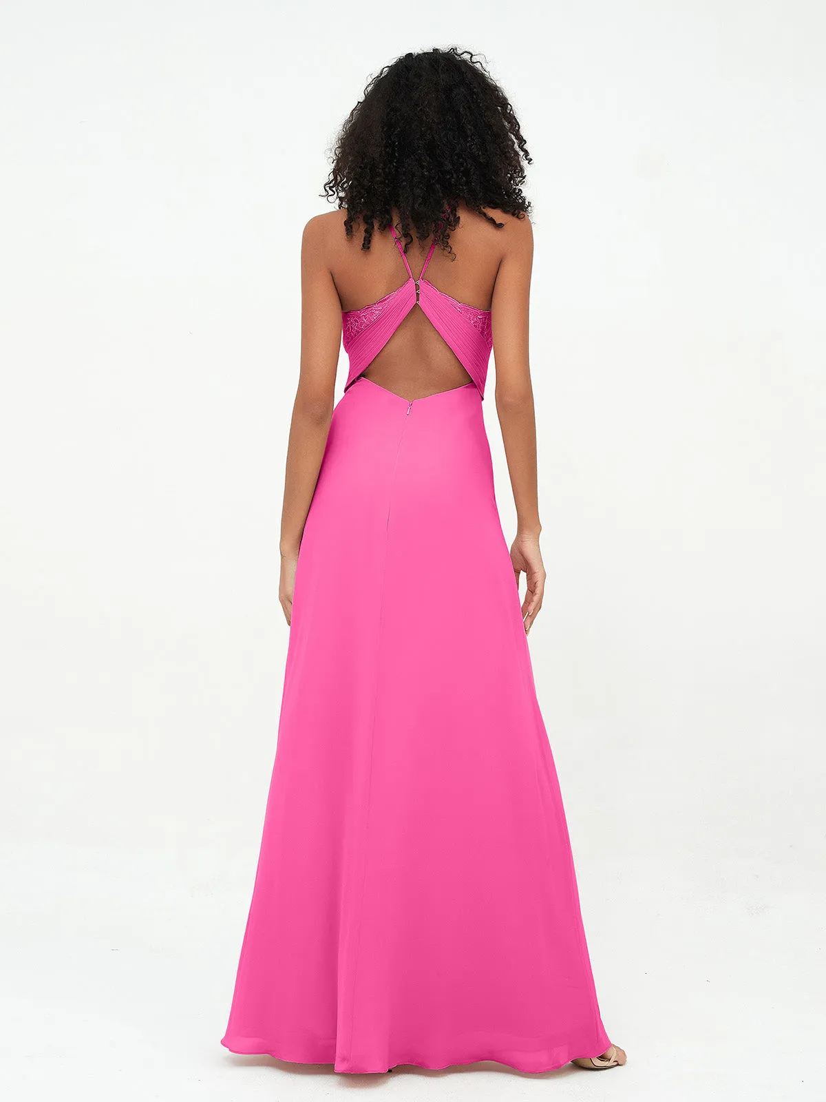 Halter Lace Top and Chiffon Open Back Dresses Azalea