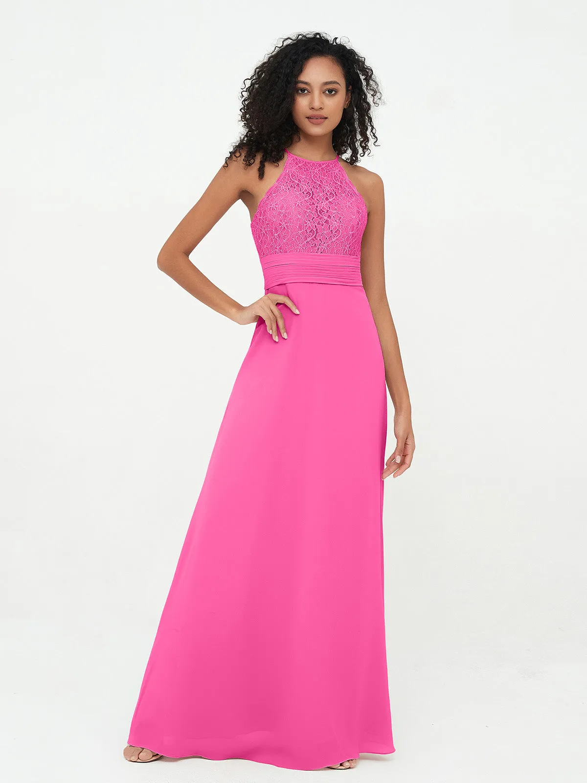 Halter Lace Top and Chiffon Open Back Dresses Azalea