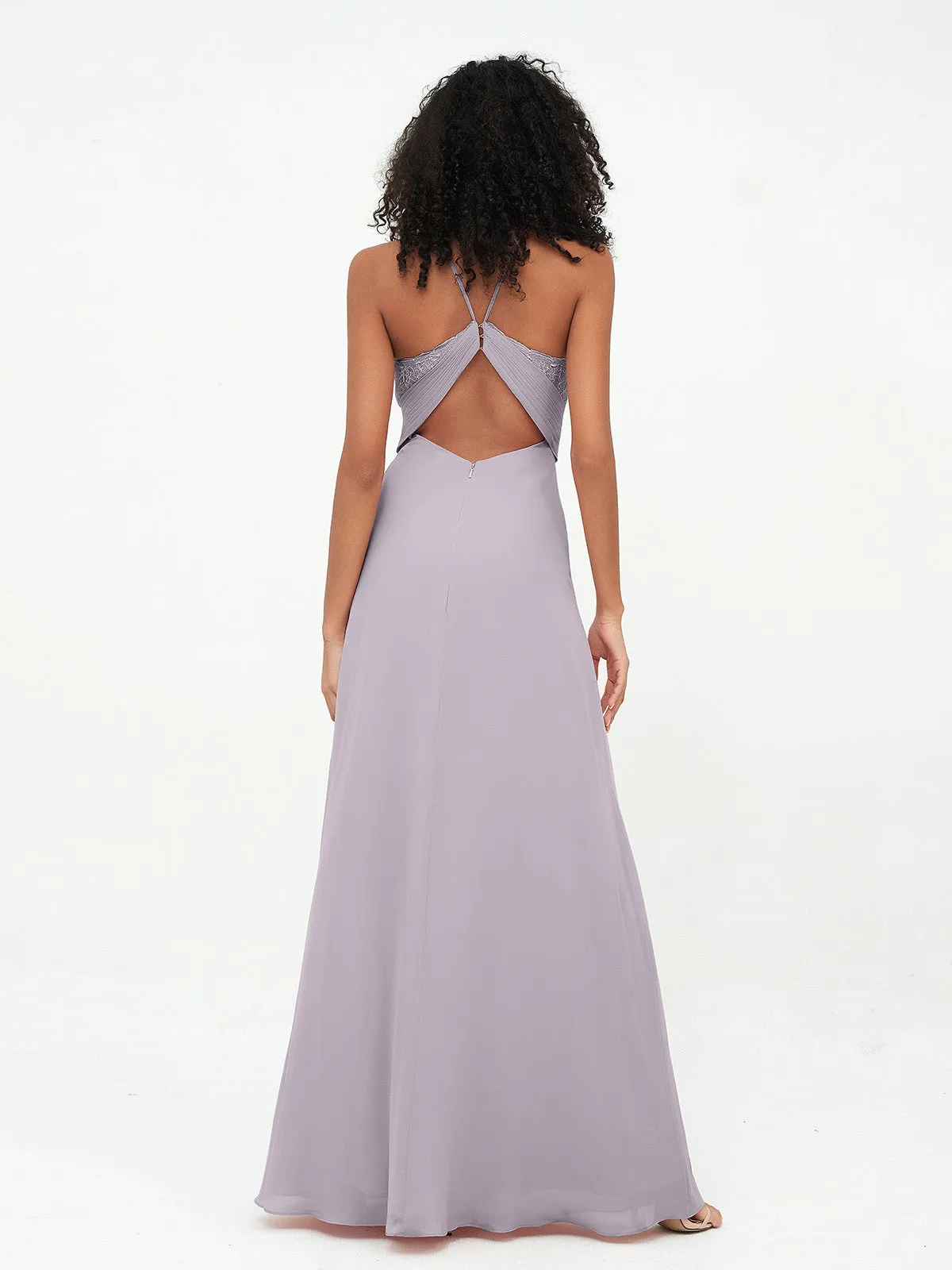 Halter Lace Top and Chiffon Open Back Dresses Dusk Plus Size
