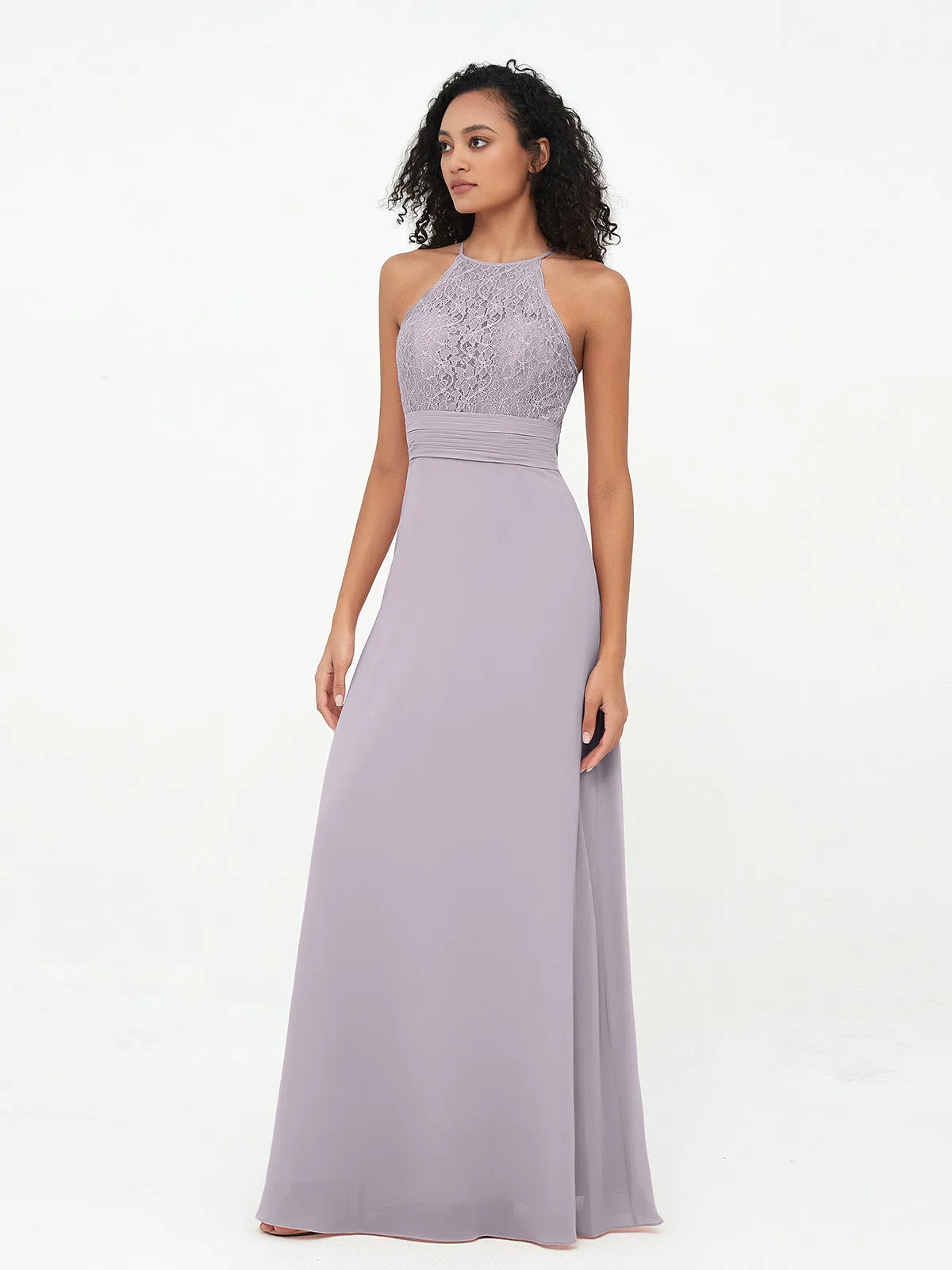 Halter Lace Top and Chiffon Open Back Dresses Dusk Plus Size