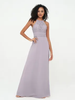 Halter Lace Top and Chiffon Open Back Dresses Dusk Plus Size