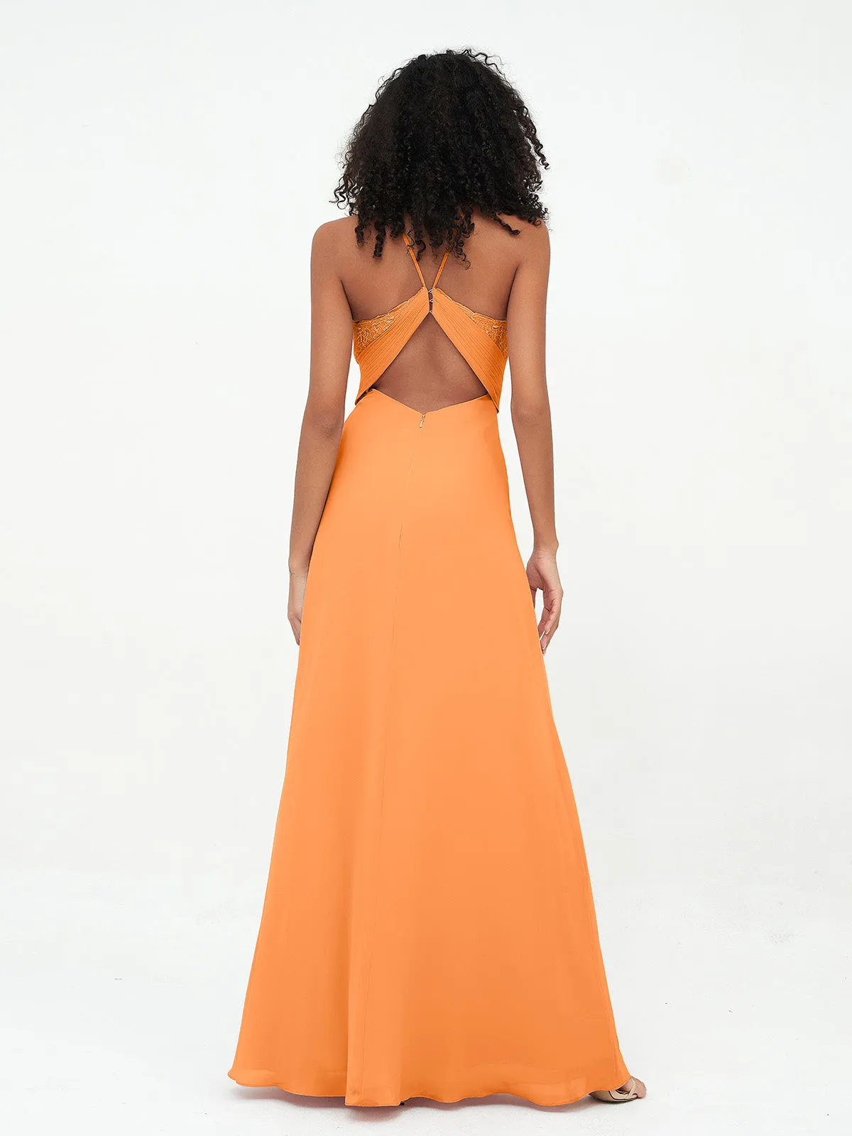 Halter Lace Top and Chiffon Open Back Dresses Orange Plus Size