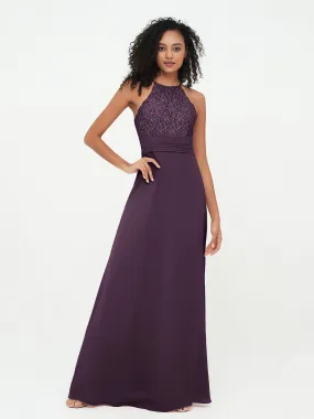 Halter Lace Top and Chiffon Open Back Dresses Plum Plus Size