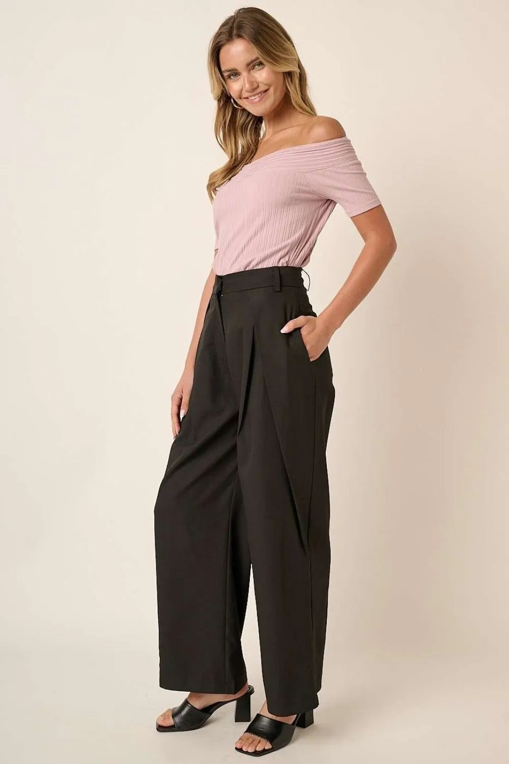 Hazel Blues® |  Mittoshop Deep Pleated High Waisted Wide Leg Pants