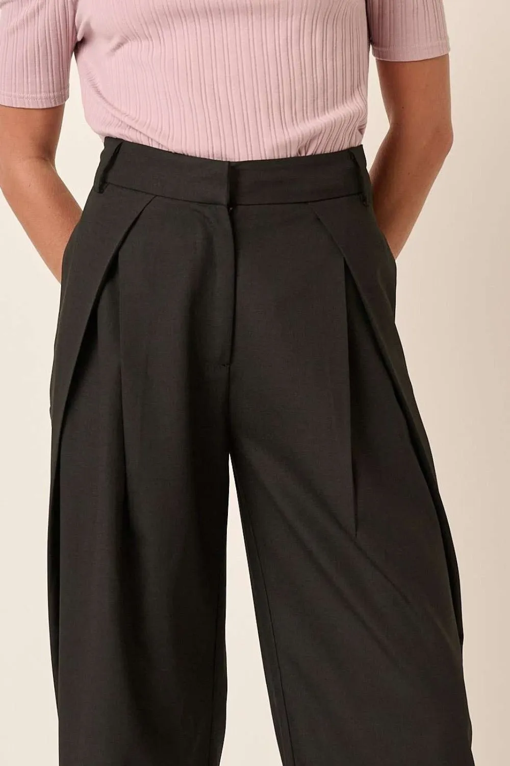 Hazel Blues® |  Mittoshop Deep Pleated High Waisted Wide Leg Pants