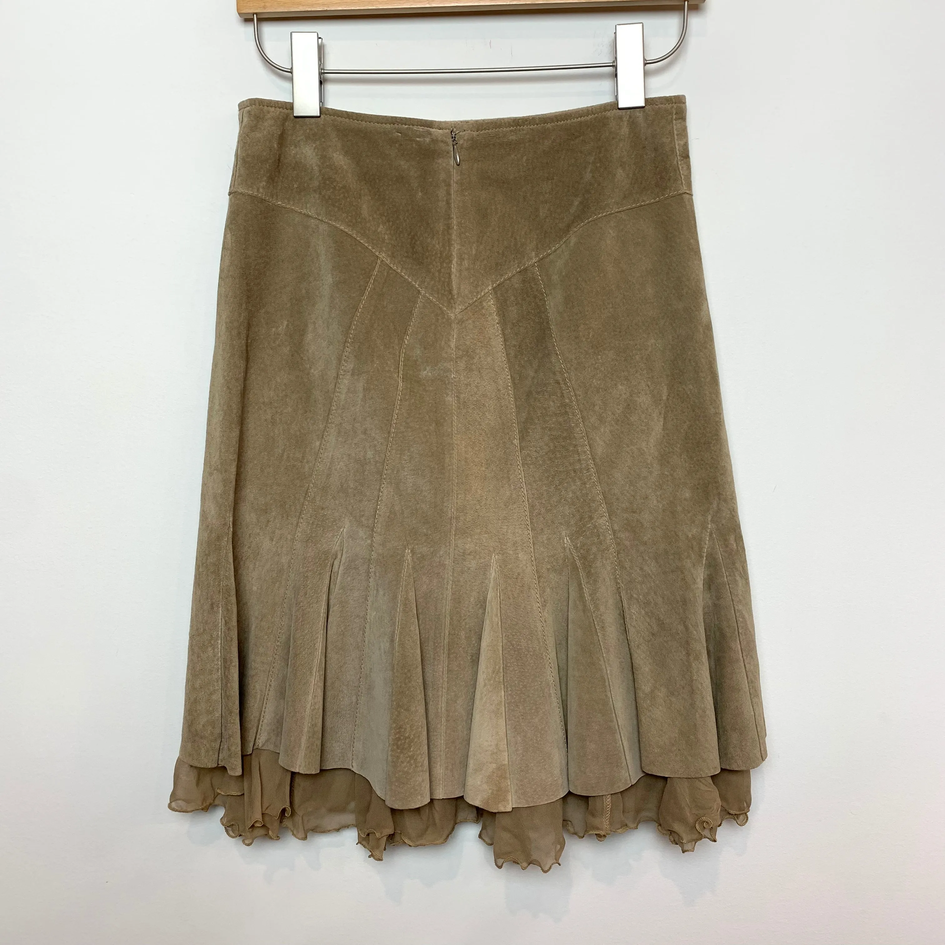June Suede Leather Flared Skirt with Ruffle 0