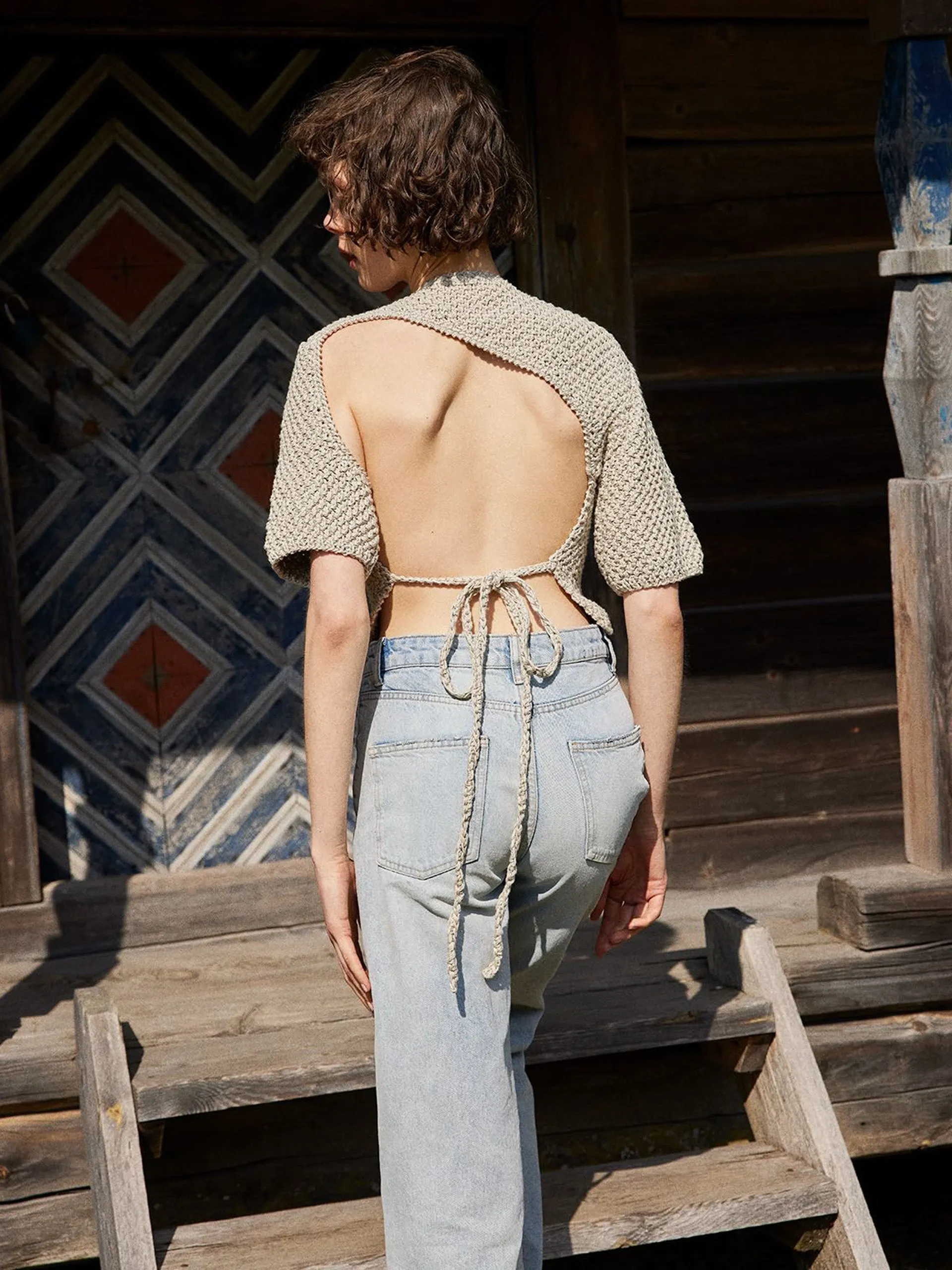 Lake galvė natural linen top