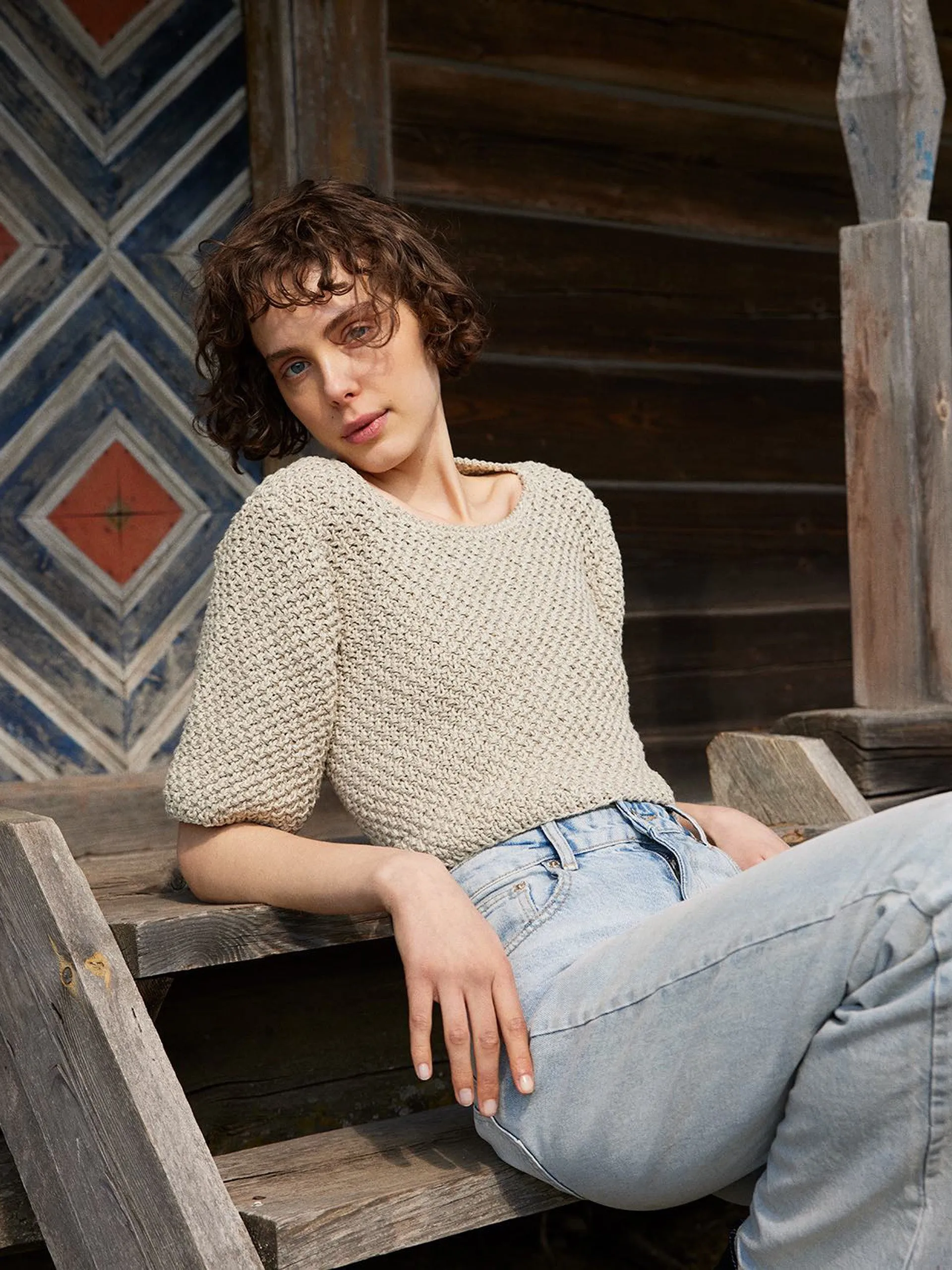 Lake galvė natural linen top