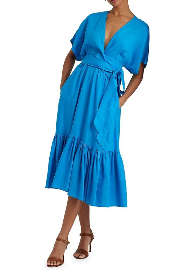 Lauren Ralph Lauren Tiered Linen Midi Wrap Dress