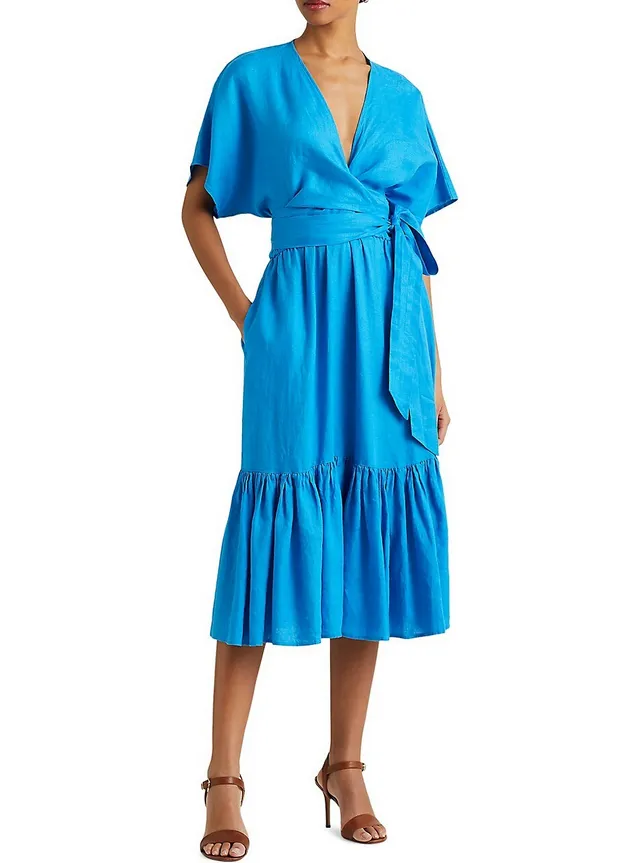 Lauren Ralph Lauren Tiered Linen Midi Wrap Dress