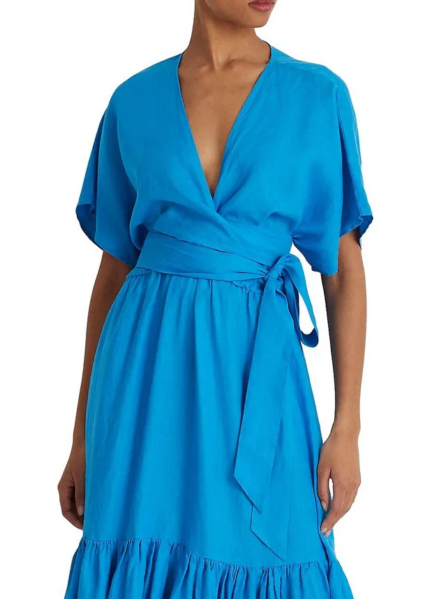 Lauren Ralph Lauren Tiered Linen Midi Wrap Dress