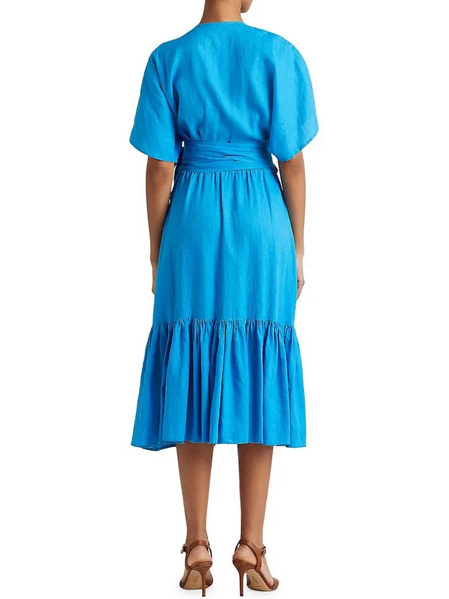 Lauren Ralph Lauren Tiered Linen Midi Wrap Dress