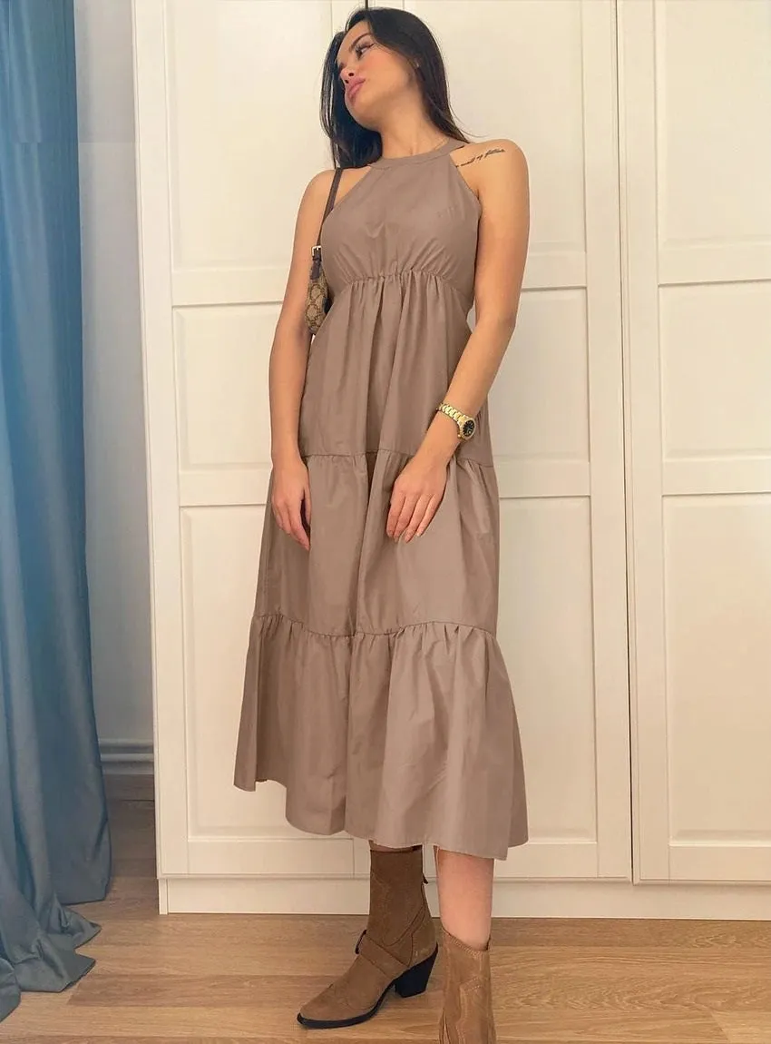 Leilani Halter Sleeveless Tiered Backless Dress